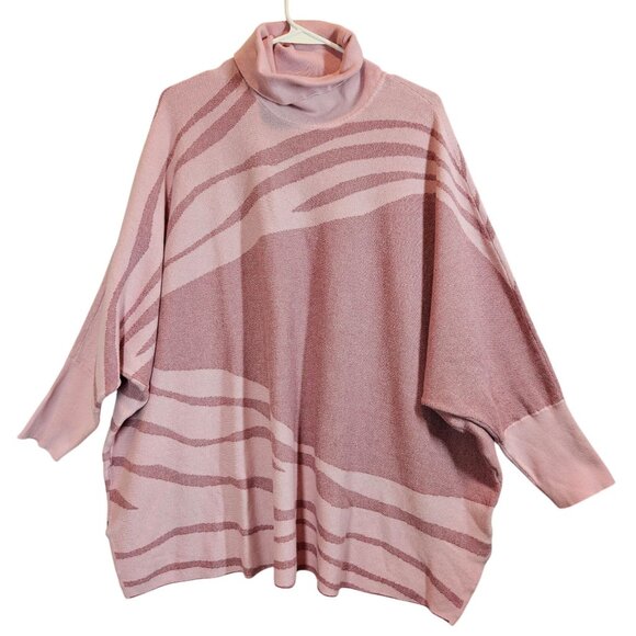 Alfani Womens Plus Size 3X Pink Zebra Print Knit Boxy Sweater \Turtleneck - Picture 1 of 12